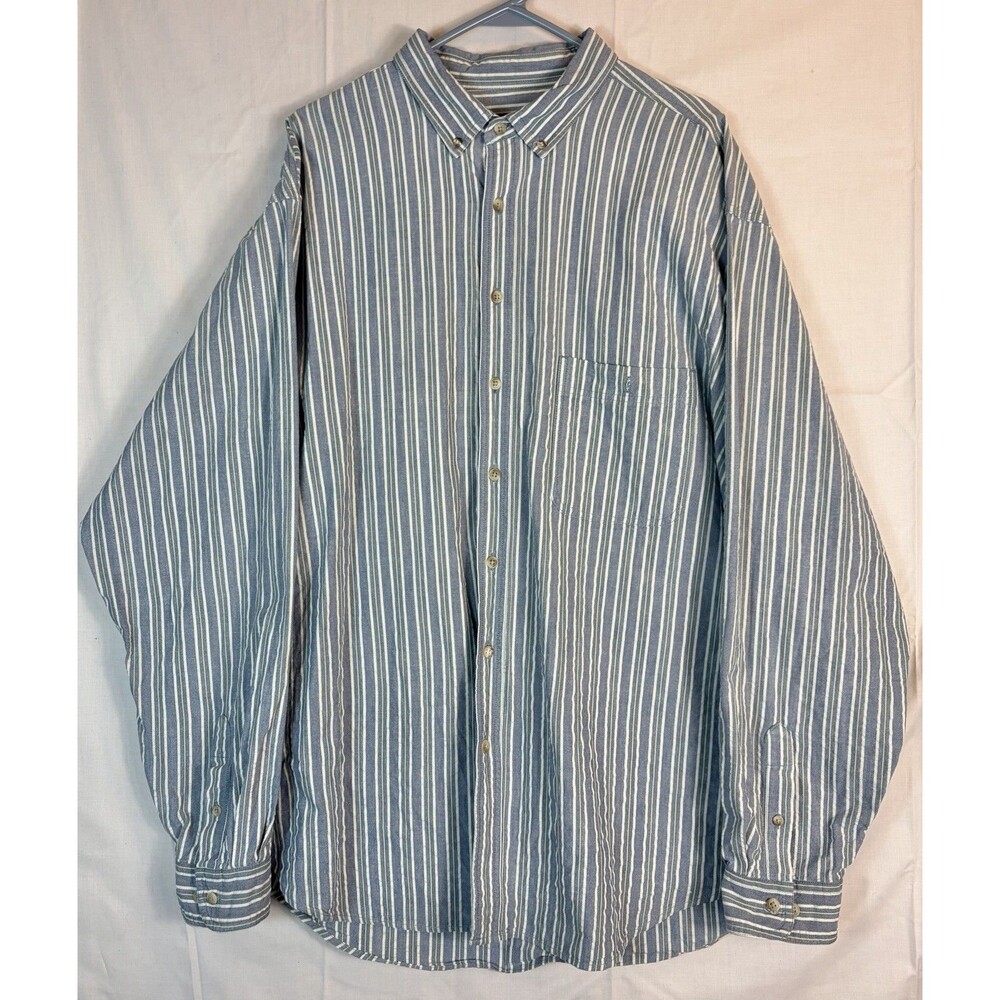 Eddie Bauer Vintage Shirt L/S Button Blue Green Vertical Stripe Men’s XXL Tall